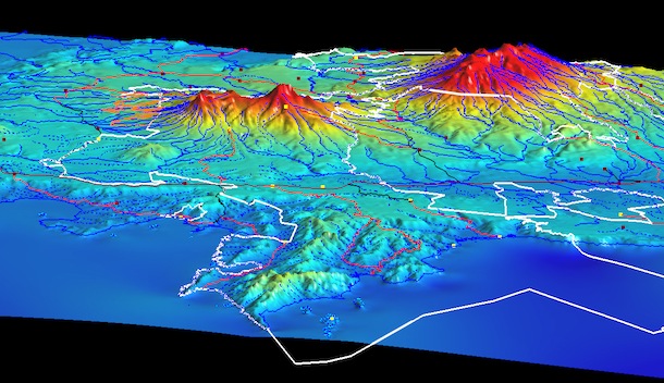 ACG topography shown in 3-D map, looking east from the Pacific